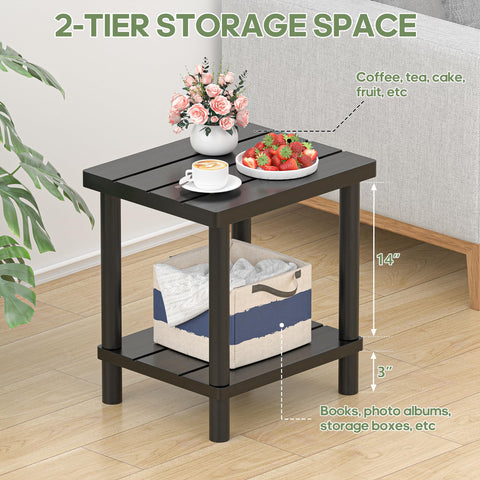 LEJANEOYE bamboo table features weather-resistant finish for outdoor longevity.