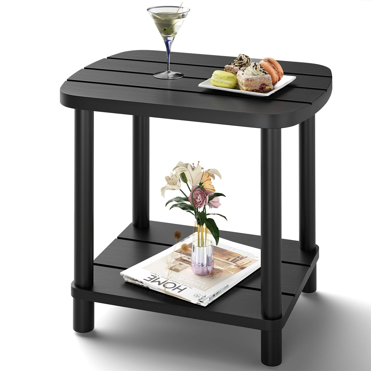 LEJANEOYE bamboo outdoor side table shows durable material for indoor and outdoor use
