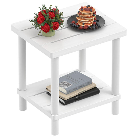 LEJANEOYE outdoor side table with two-tier storage for handy small-space organization.