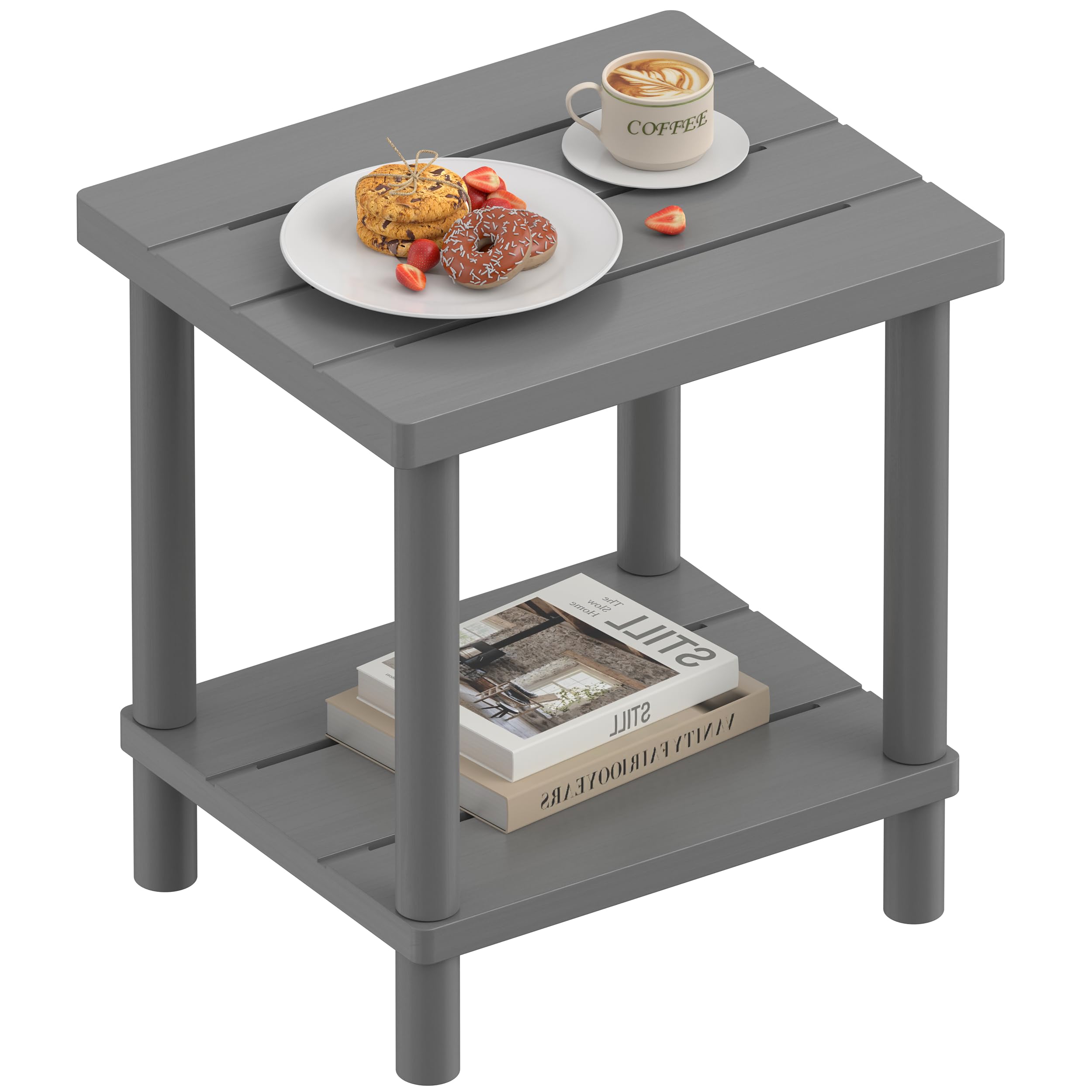 LEJANEOYE outdoor side table top view shows sturdy bamboo construction for patio use
