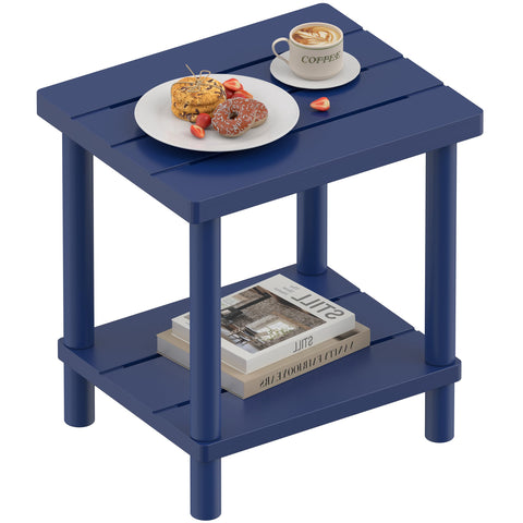 LEJANEOYE outdoor side table two-tier upper surface in bamboo for strong, stable outdoor use.