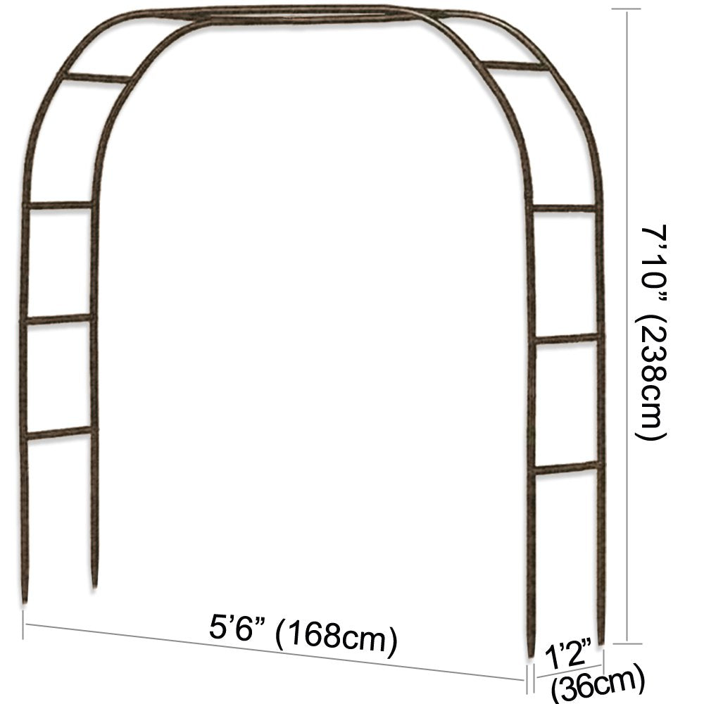 LeJoy Garden arch supporting climbing plants and vines in a garden bed.