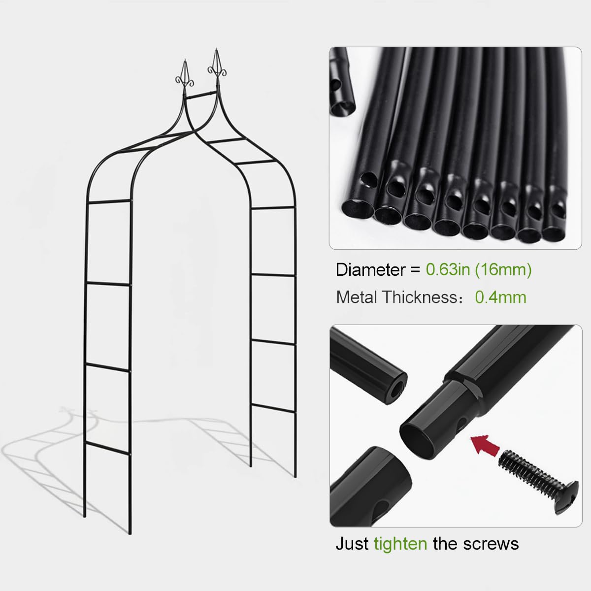 LeJoy Garden black arch 8.4ft tall and 4.6ft wide creates a spacious walkway