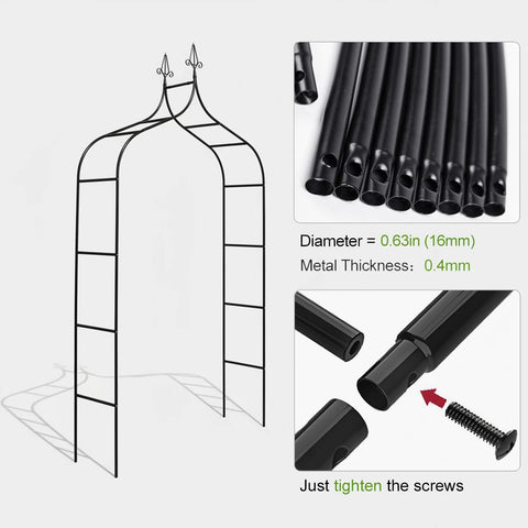 LeJoy Garden black arch 8.4ft tall and 4.6ft wide creates a spacious walkway