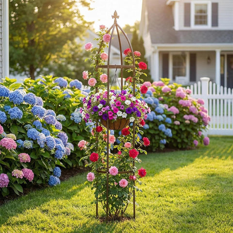 LeJoy Garden easy-install obelisk trellis with integral molded circles.