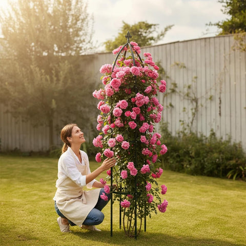 LeJoy Garden heavy-duty metal trellis provides sturdy plant support.
