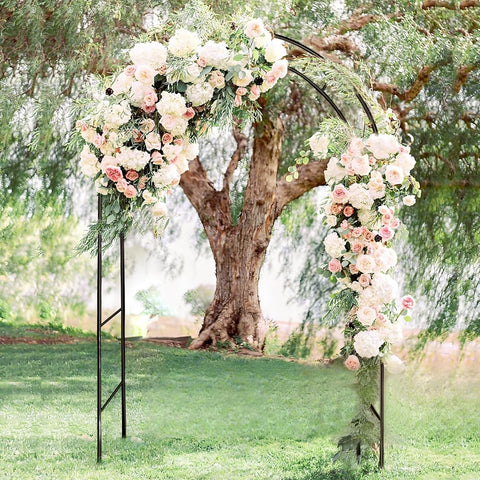 LeJoy Garden metal pergola arbor decorations with balloons and lights.