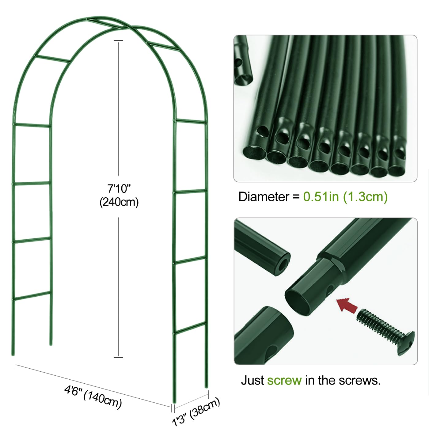 LeJoy Garden metal pergola arbor epoxy coating protects against weather.