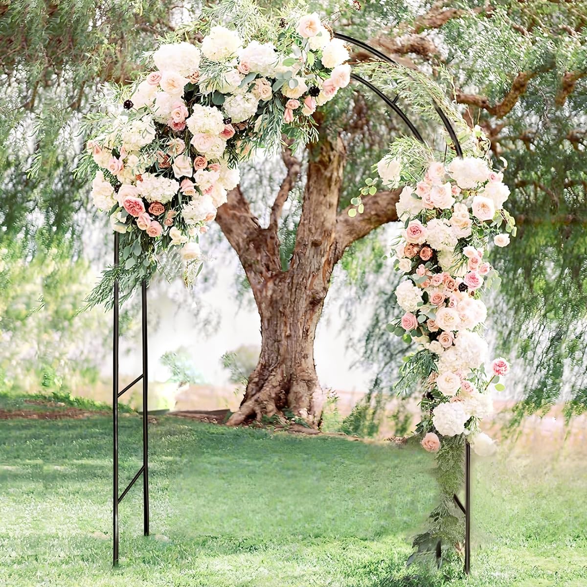 LeJoy Garden metal pergola arbor side view, elegant backyard plant support