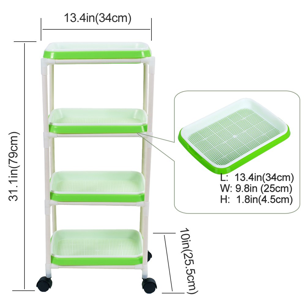 LeJoy Garden wheatgrass sprouting trays yield fresh greens in minutes.