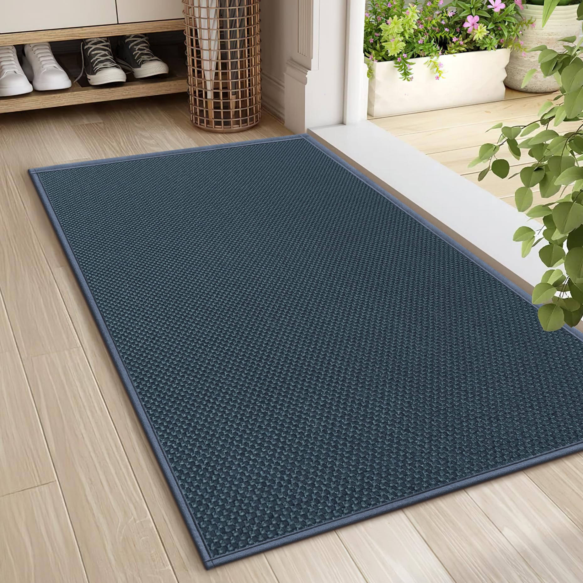LEKEEPGO 24x36 cyan blue door mat absorbs moisture and traps dirt for cleaner floors