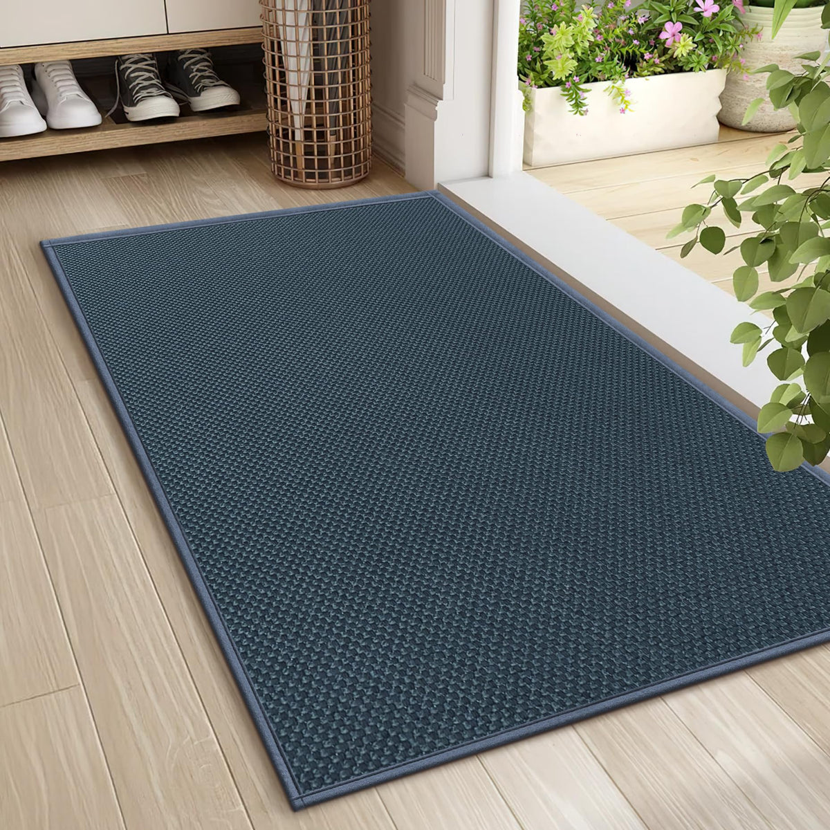 LEKEEPGO 24x36 cyan blue door mat absorbs moisture and traps dirt for cleaner floors