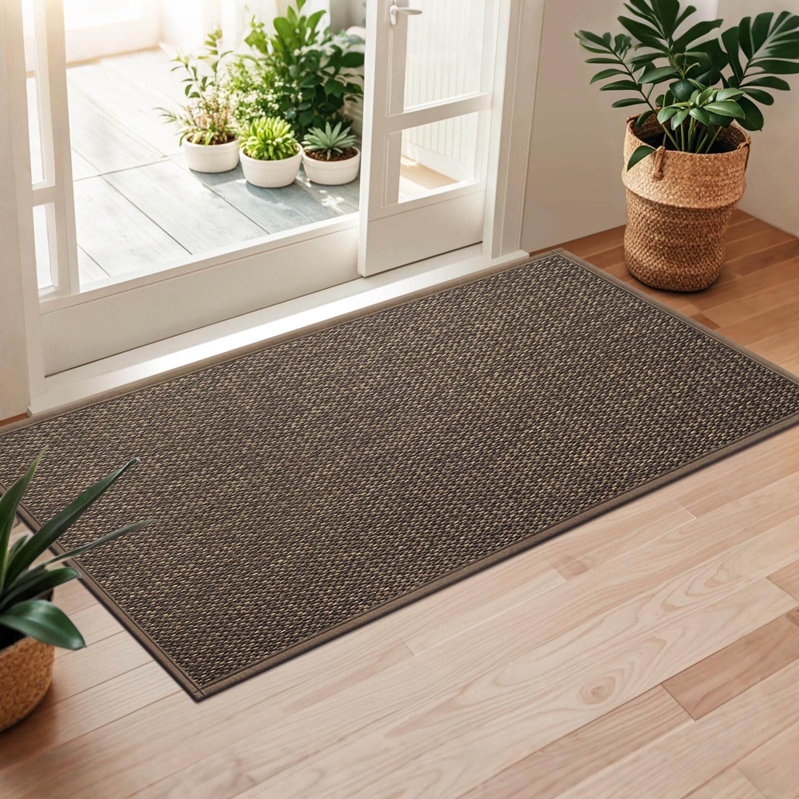 LEKEEPGO door mat 24x47 front view reduces dirt and keeps entry clean with a non-slip grip.