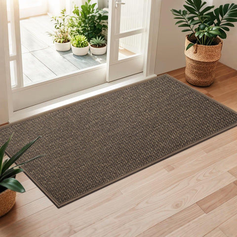 LEKEEPGO door mat 24x47 front view reduces dirt and keeps entry clean with a non-slip grip.