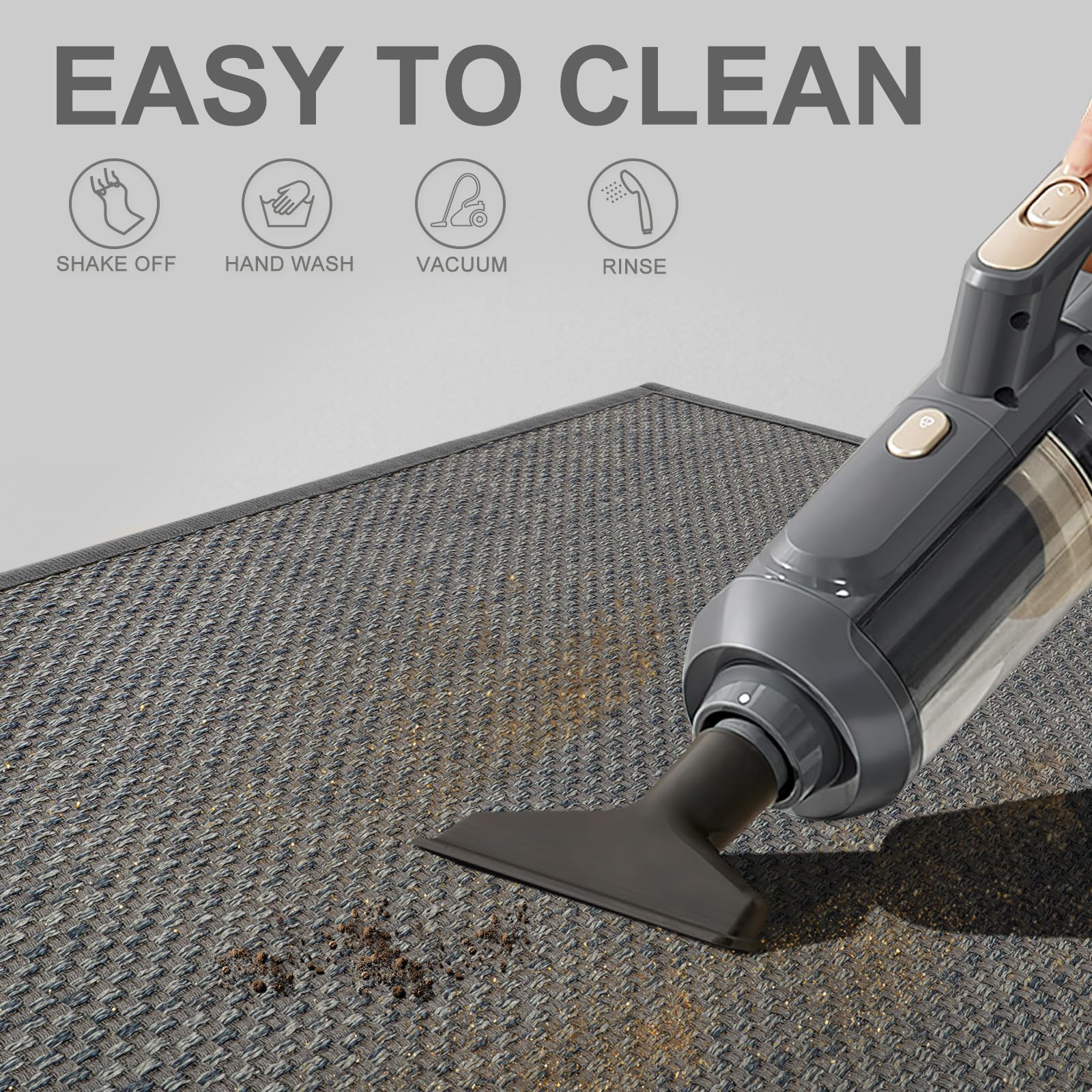 LEKEEPGO light gray door mat complements interior while catching moisture.