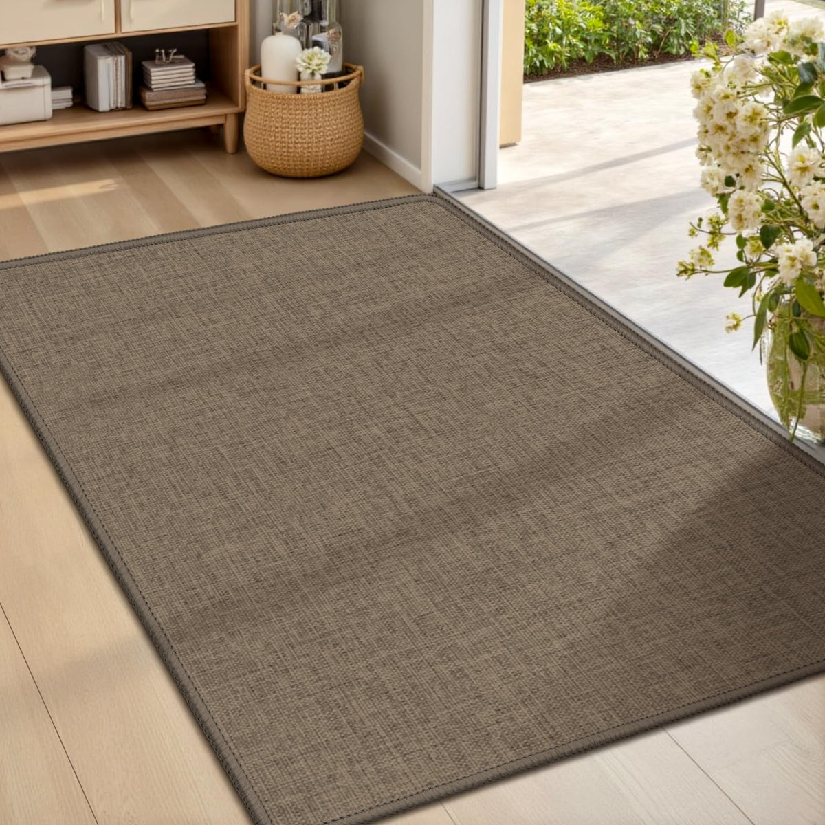 LEKEEPGO ultra-thin door mat 24x36 brown with low-profile edge.