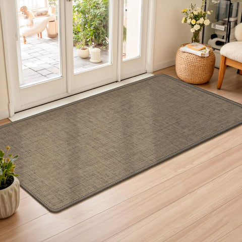 LEKEEPGO ultra-thin door mat front view with slim profile and brown finish, fit under doors