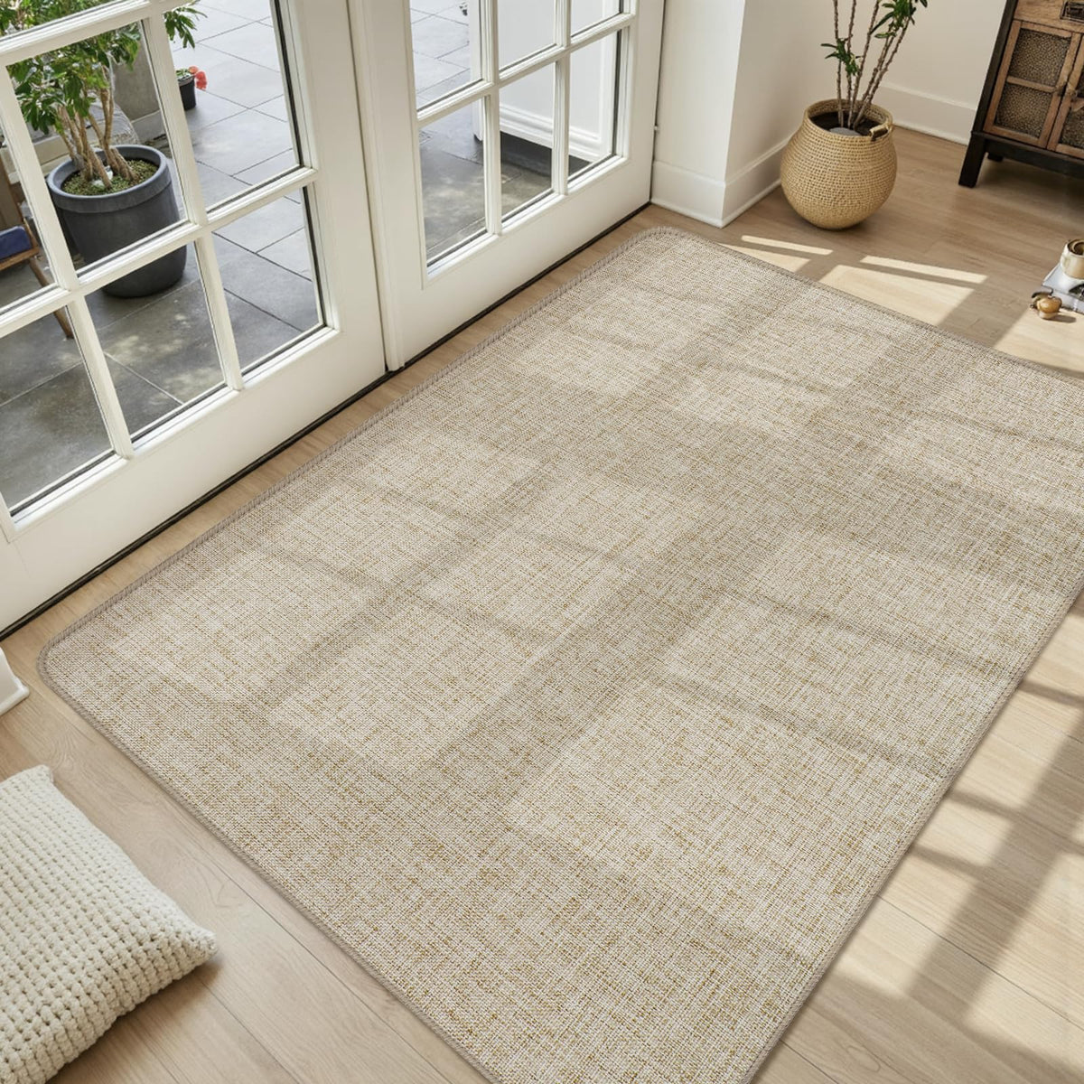 LEKEEPGO ultra-thin door mat in khaki showing a low-profile fit and moisture absorption.