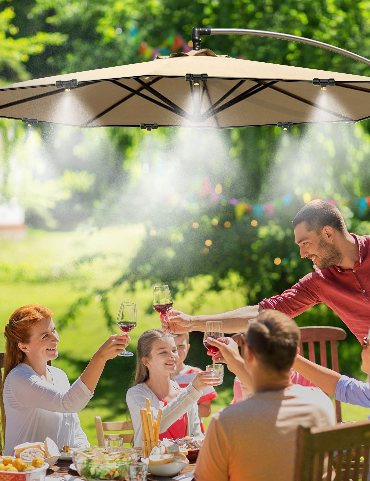 Lekit water mist cooling coverage over outdoor spaces.