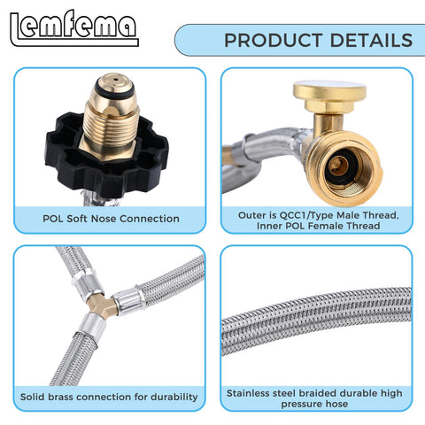 Lemfema stainless braided propane hose offers durable connection for 5-100lb tanks