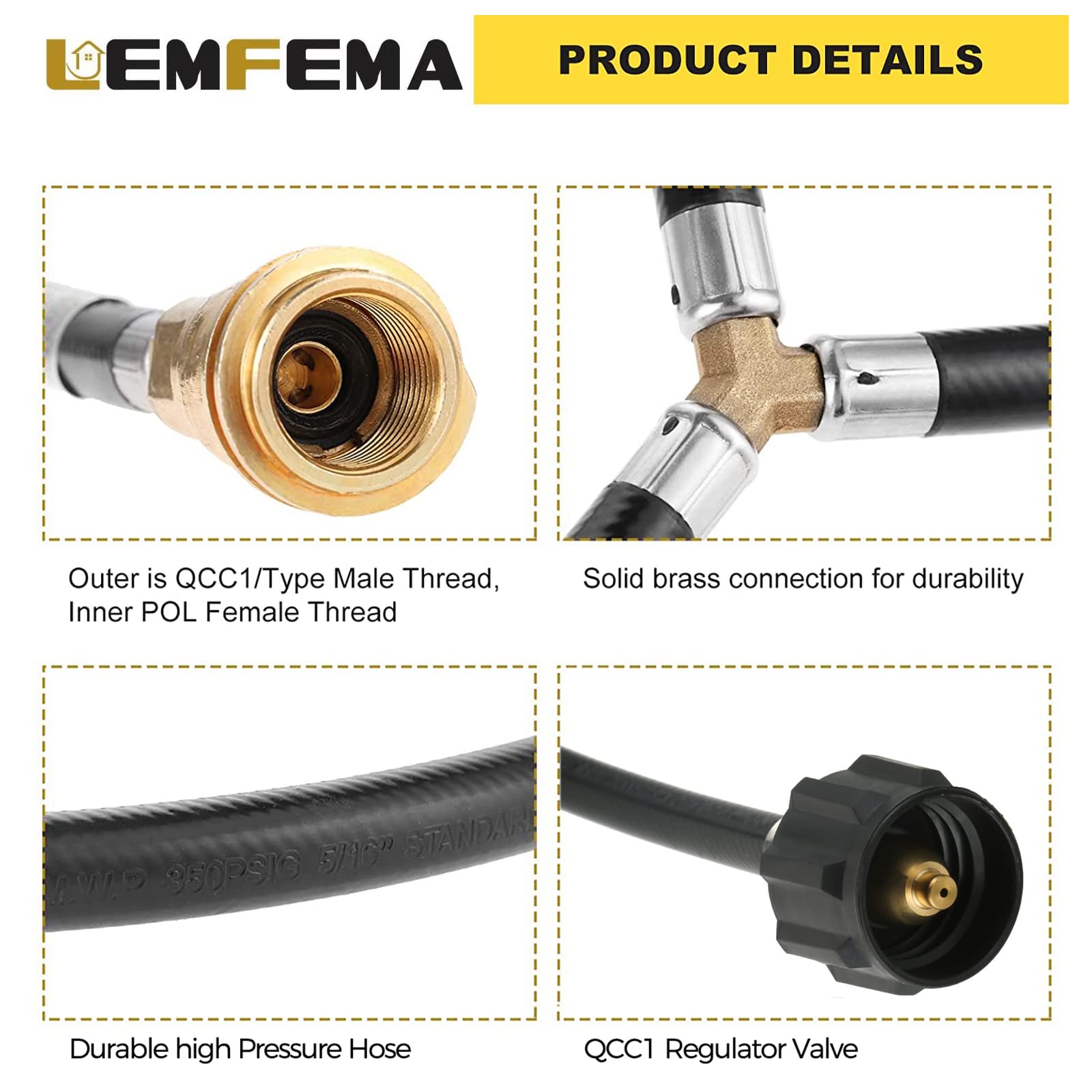 Lemfema two-way propane hose setup enables simultaneous cooking and heating devices.