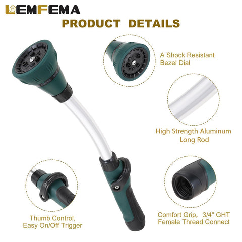 Lemfema watering wand with 8 pattern nozzle for versatile garden tasks.