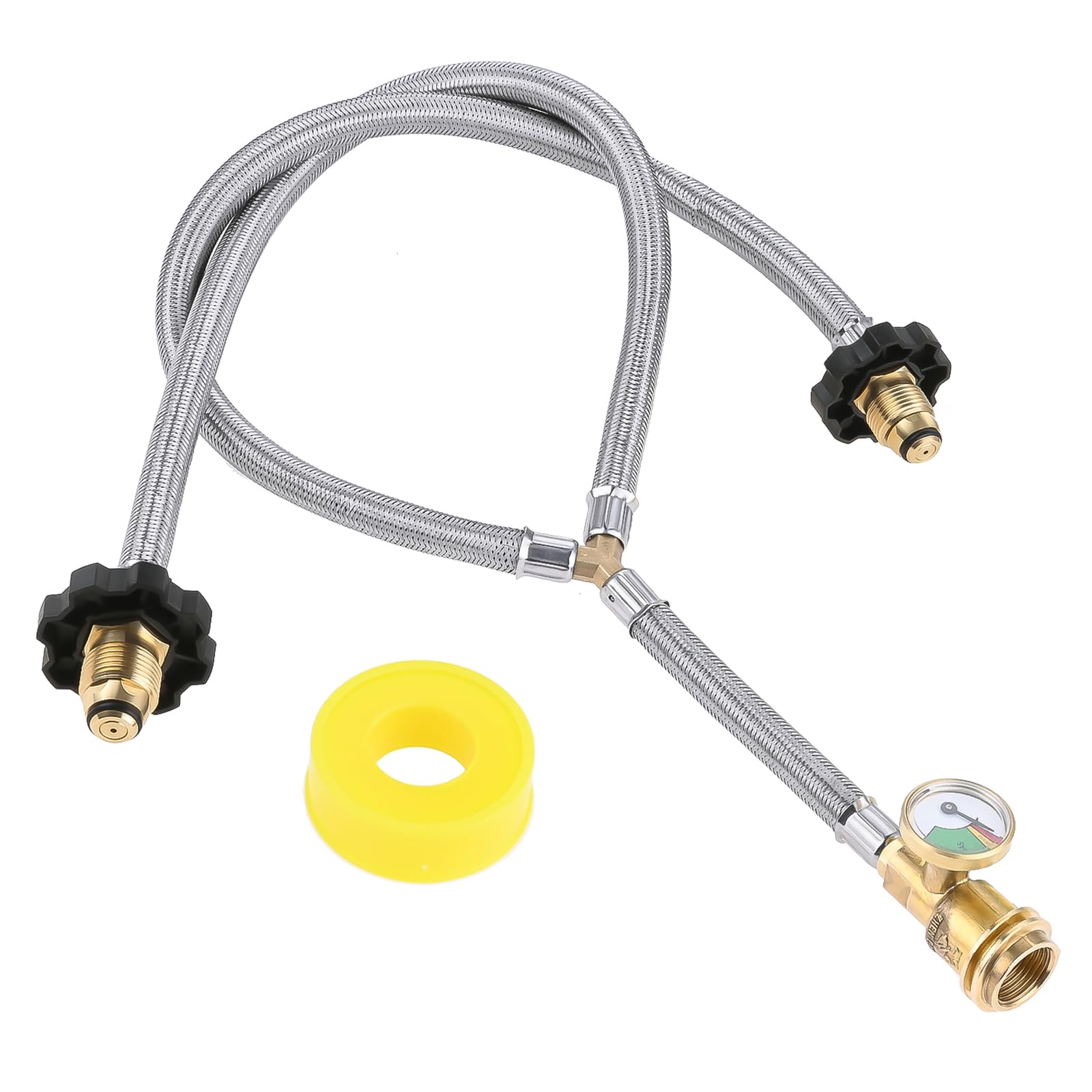 Lemfema Y-Type Splitter Hose with Gauge enables safe dual propane use outdoors