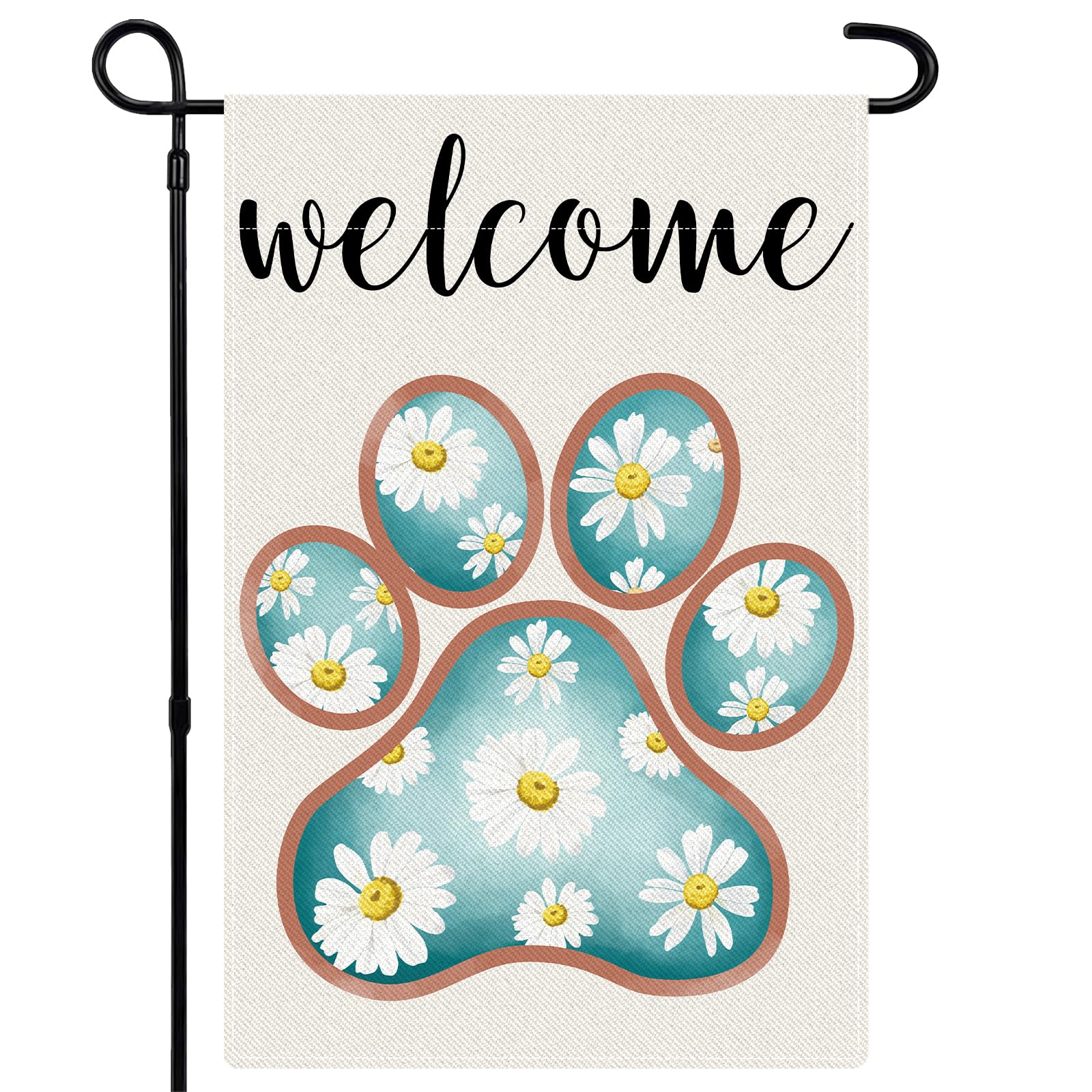 Lemicin Welcome Spring Dog Paw Flag with paw print brings bright, welcoming garden decor.
