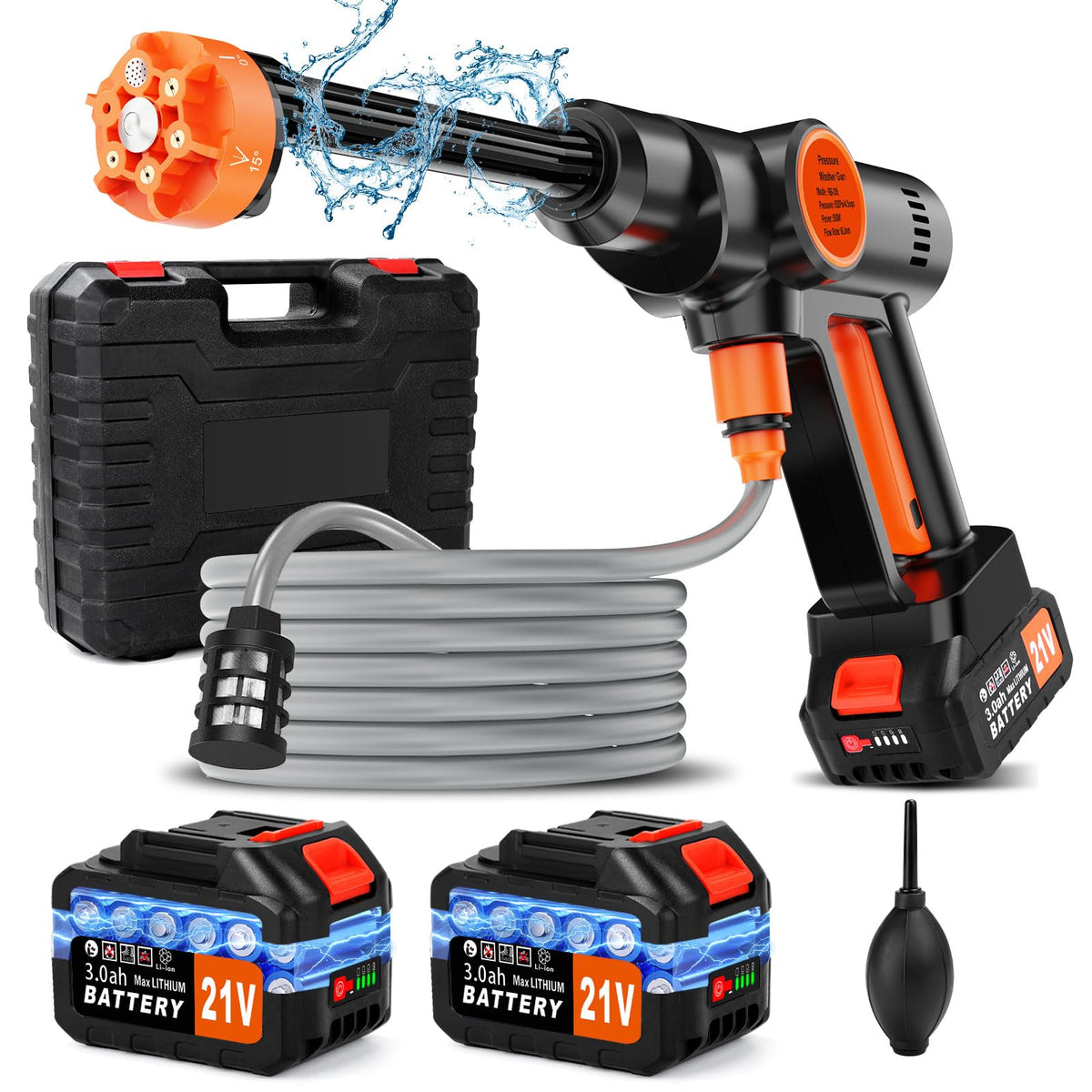 Lemolifys cordless pressure washer front view showing portable cleaning power for cars and patios