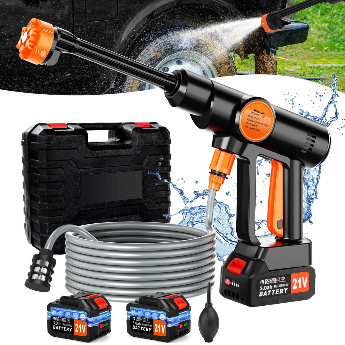 Lemolifys cordless pressure washer front view for portable outdoor cleaning