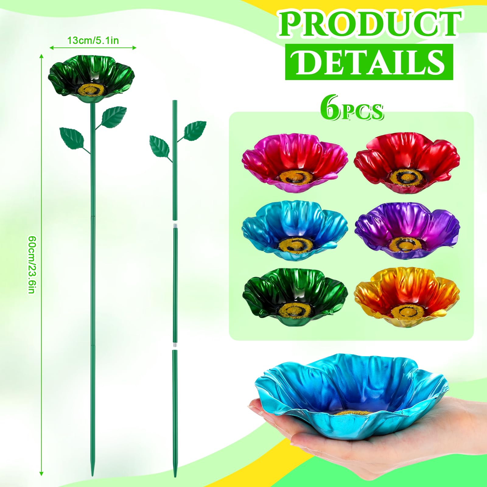 LemonRoad flower bird bath blue with stake attracts birds to the garden.