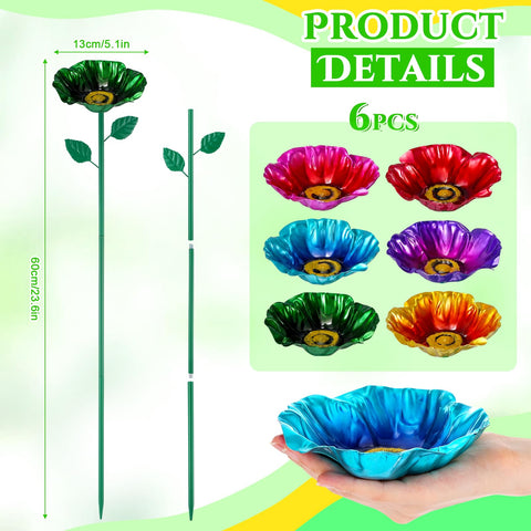 LemonRoad flower bird bath blue with stake attracts birds to the garden.