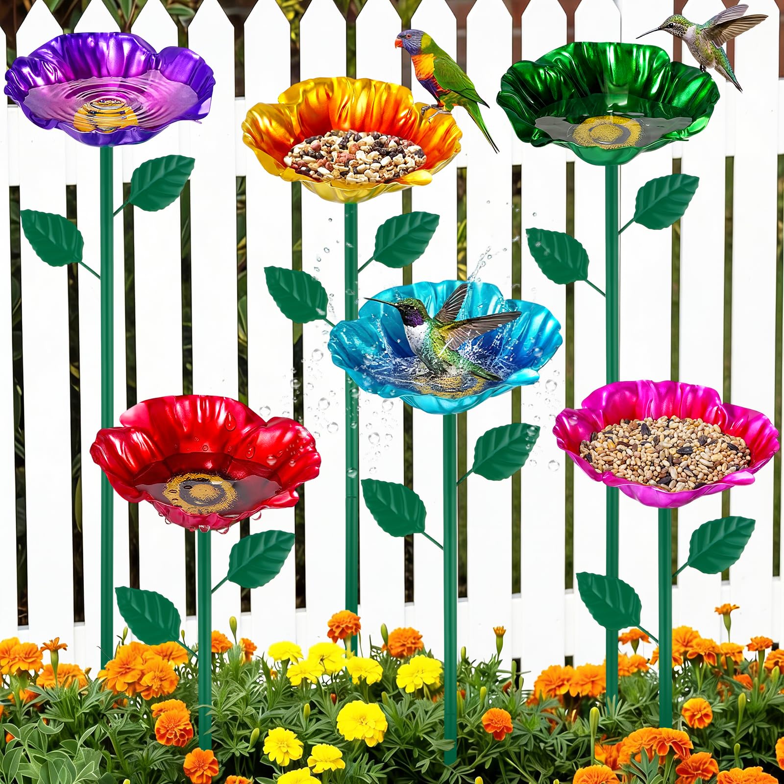 LemonRoad flower bird bath green with stake for garden water and color.