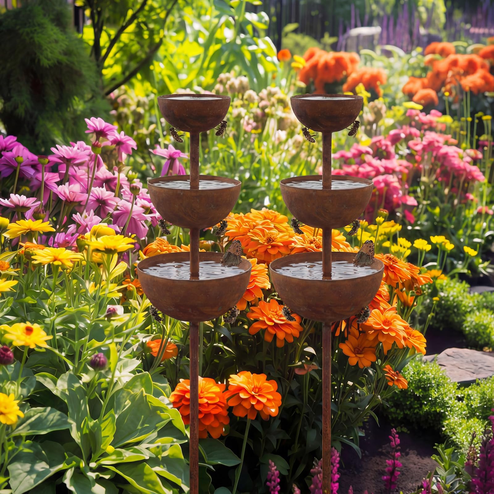 LemonRoad rusty metal bee watering assembly kit includes two stations.