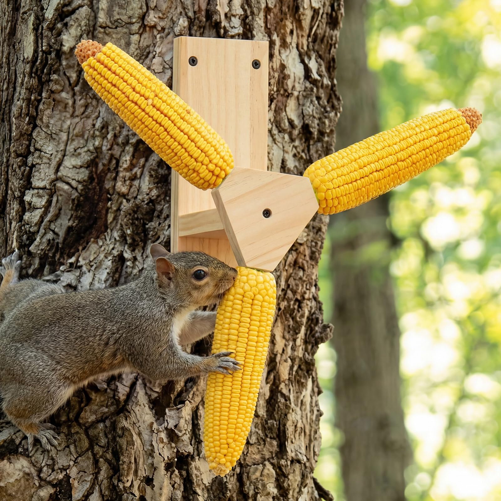 LemonRoad Squirrel Feeder outdoors blends with garden scenery for natural feeding.