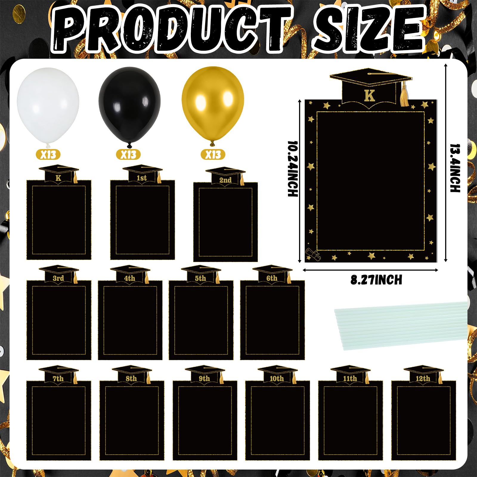 LemonSecret black and gold graduation decor enhances party atmosphere.