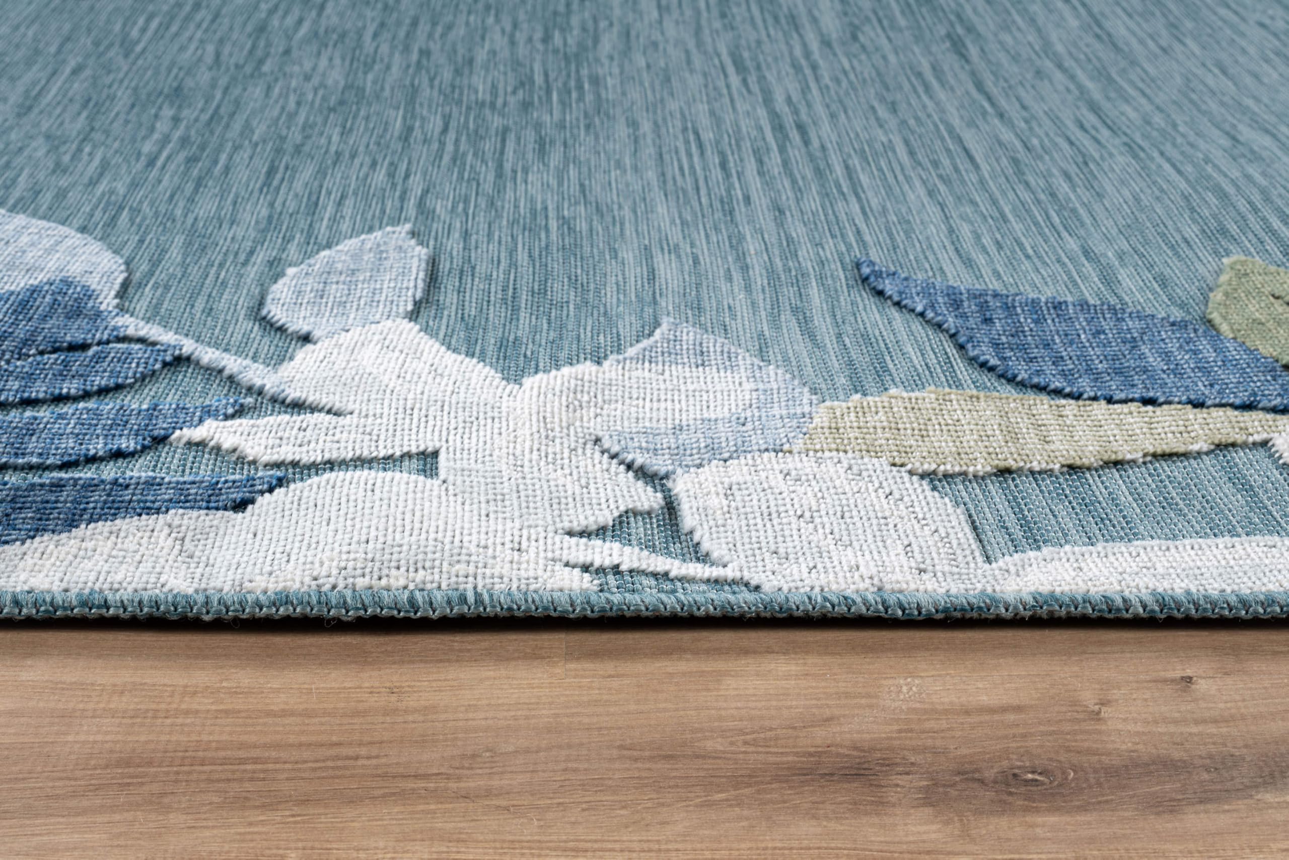 Lena Rug patio deck porch use aqua border enhances entryway style