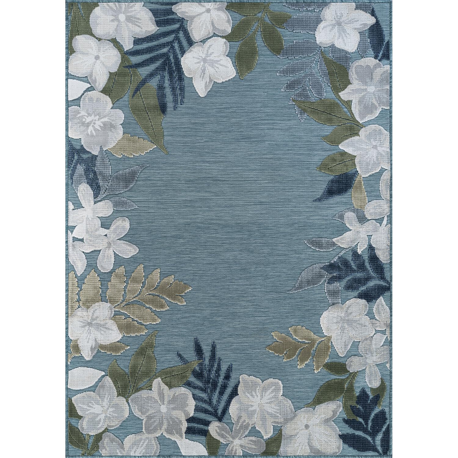 Lena Rug washable outdoor indoor rug with aqua border simplifies cleanup