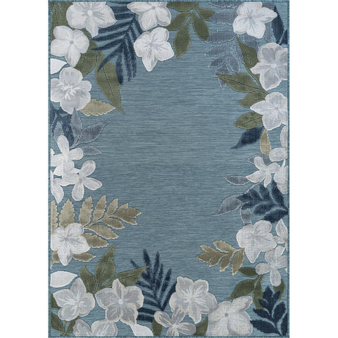 Lena Rug washable outdoor indoor rug with aqua border simplifies cleanup