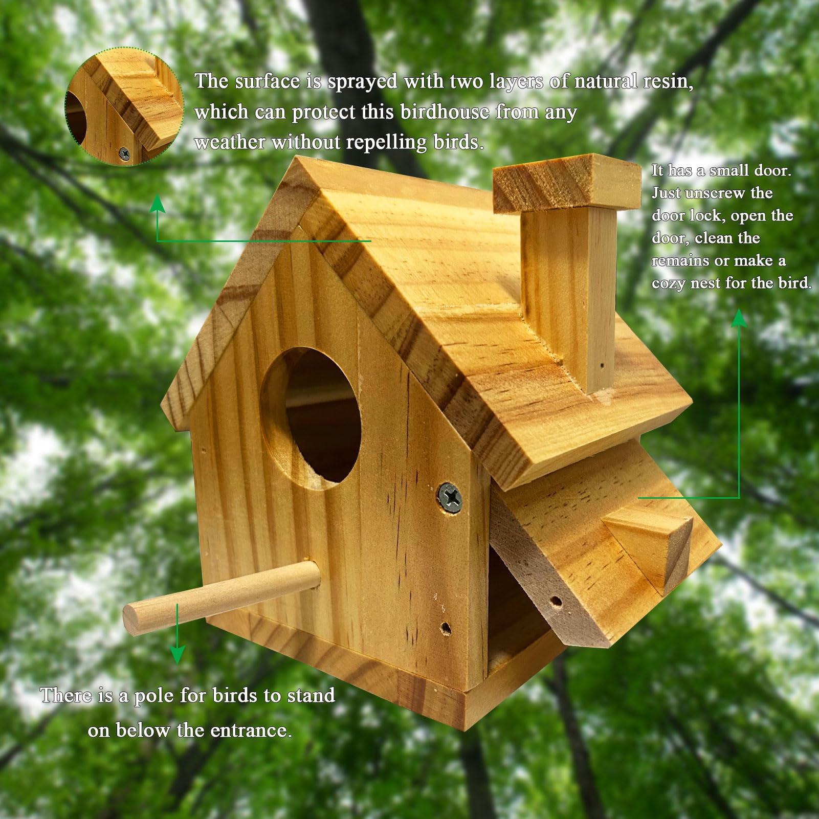 LENEDI bird house with easy-clean removable door for quick maintenance