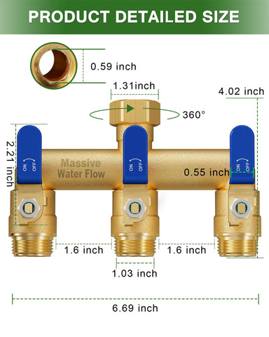 LNEZCDB brass splitter with elongated valve handle for easy grip.