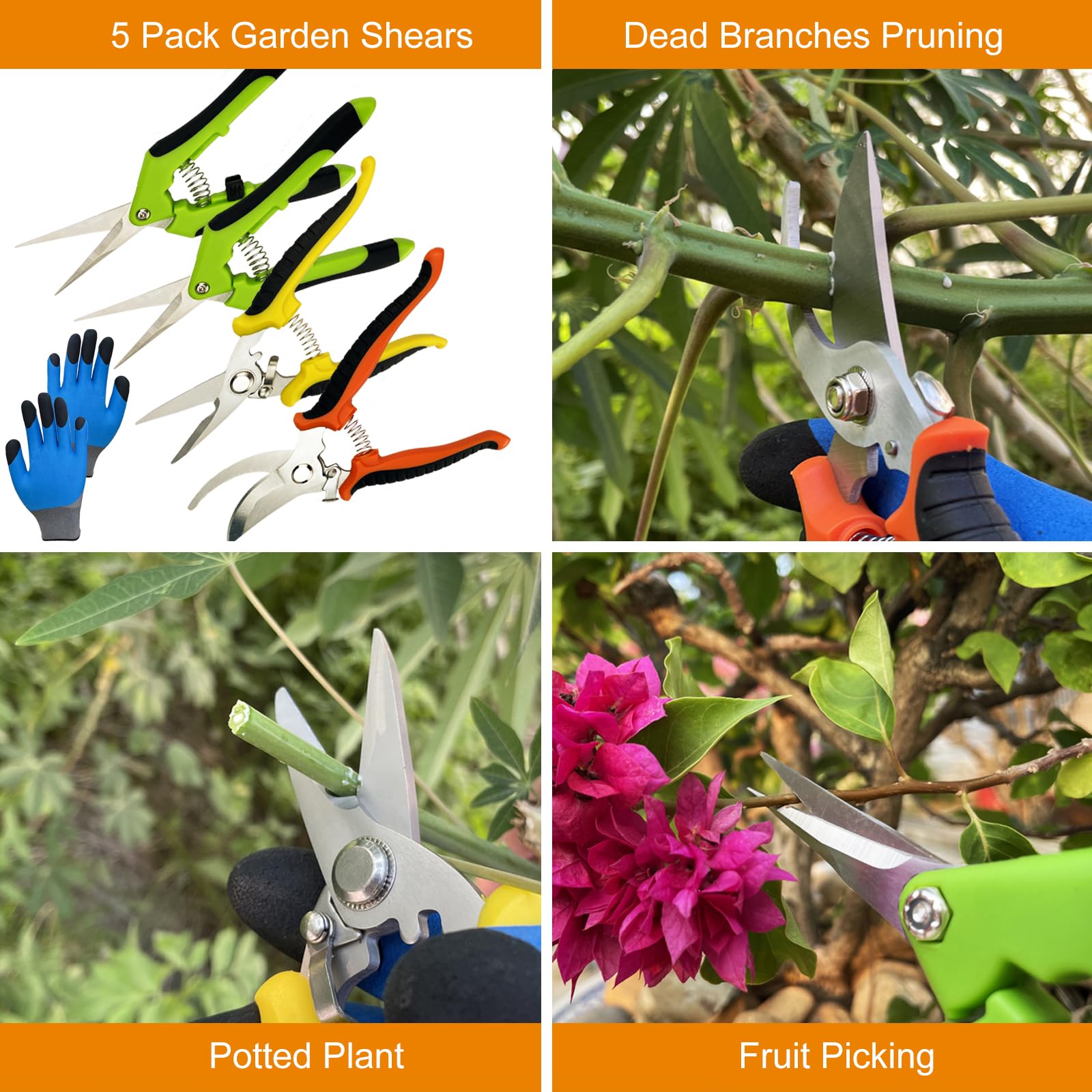 Lengnoyp pruning shears serrated blade grips tougher branches for clean cuts.