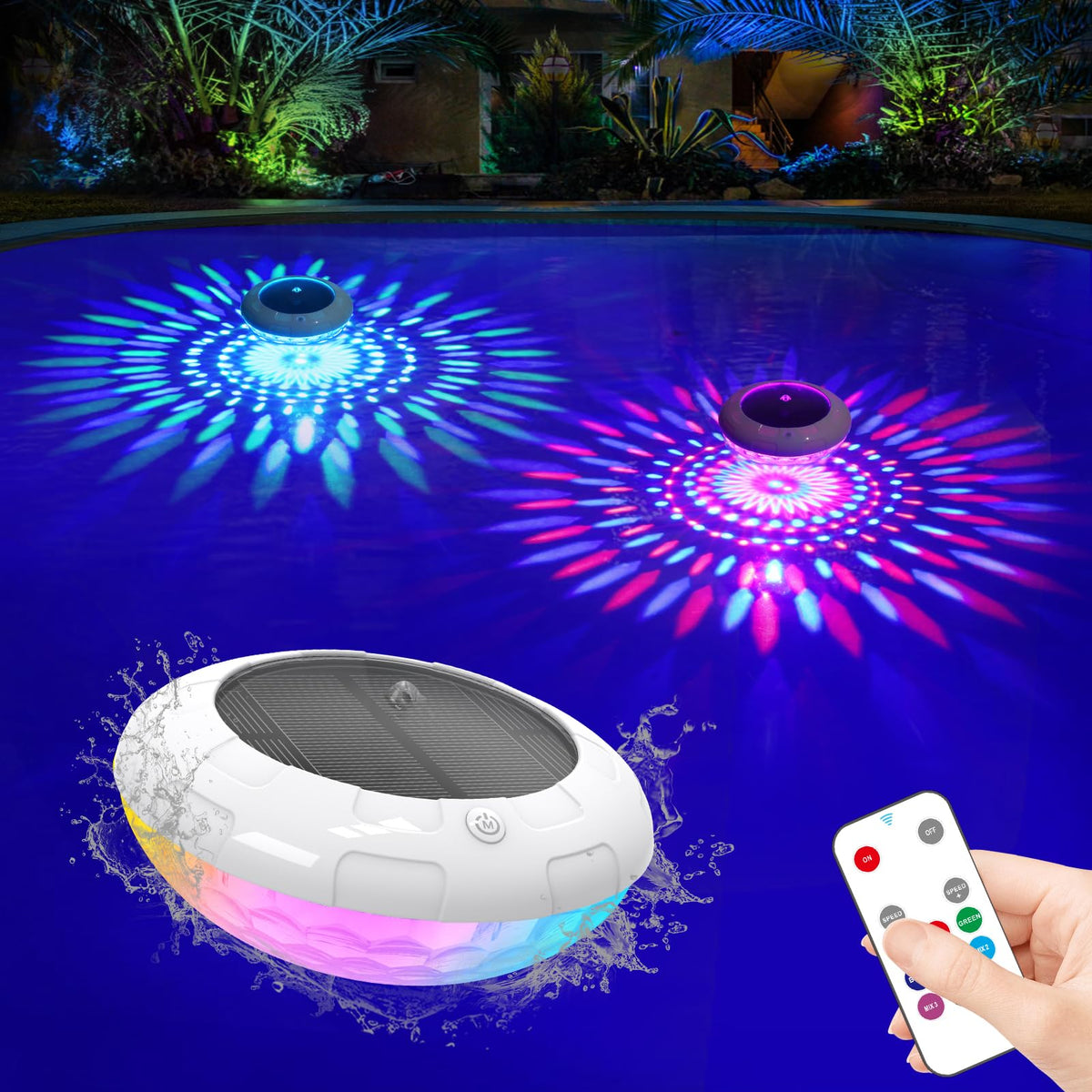 LENONE floating pool light emits vivid RGB colors for pool ambience
