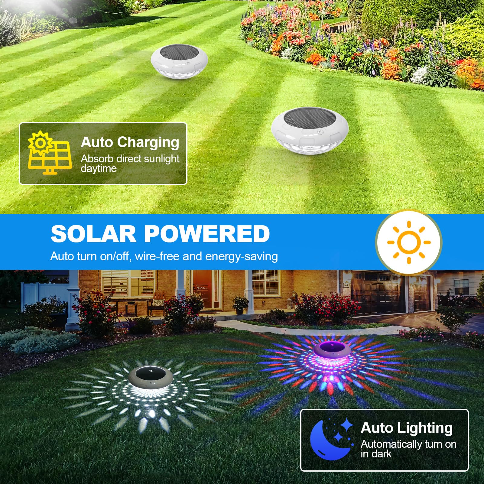 LENONE RGB color-changing pool light showcases bright hues for garden evenings