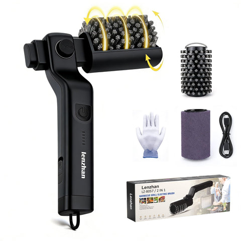 Lenzhan cordless grill brush with adjustable head reaching tight corners for all grills.