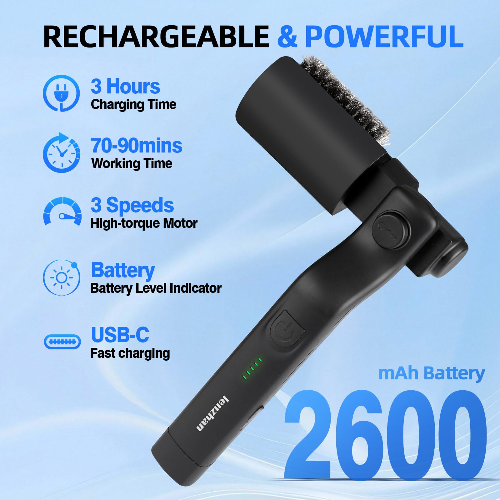 Lenzhan USB-C fast charging enables quick recharges between cleanings.