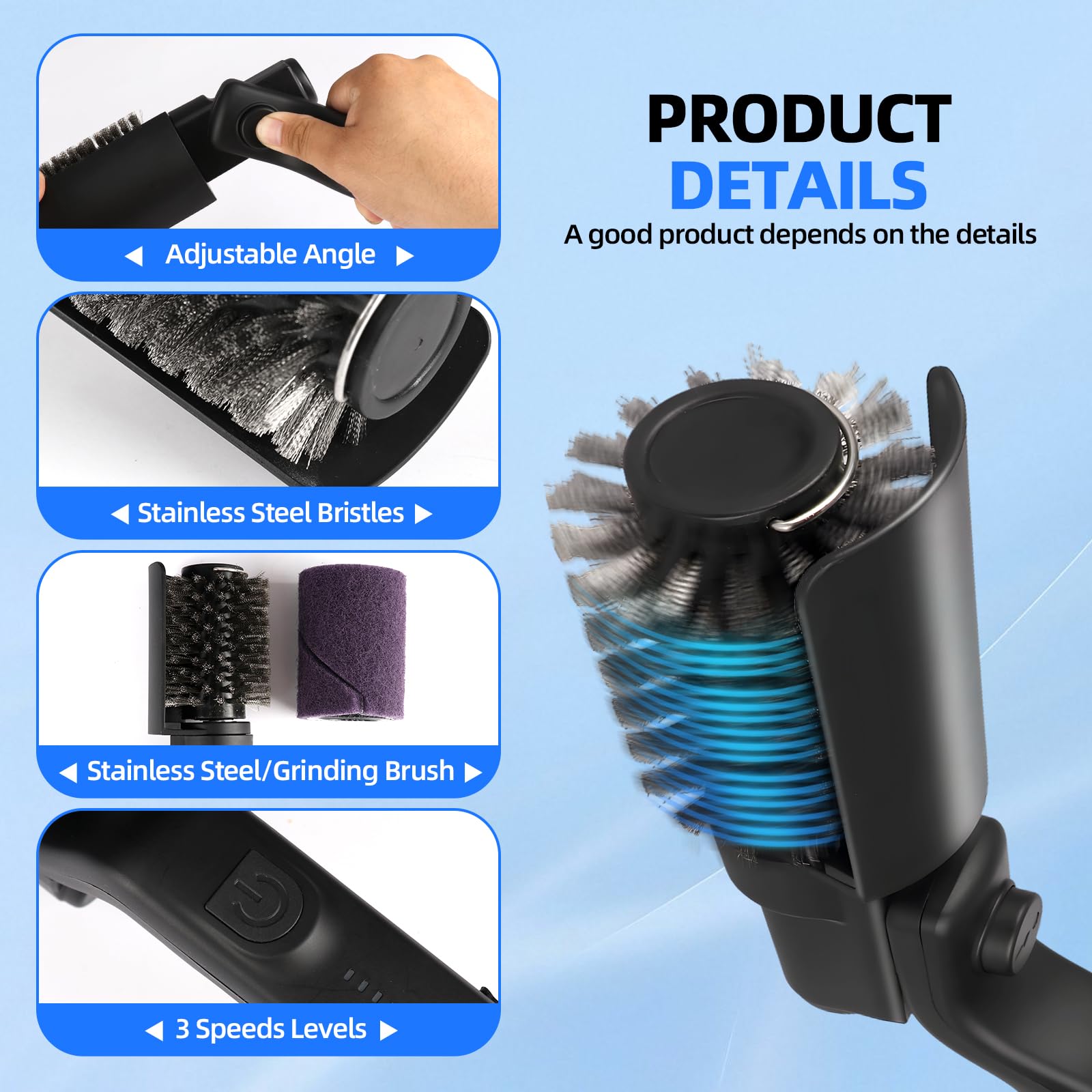 Lenzhan waterproof grill brush designed for wet cleaning and durability.