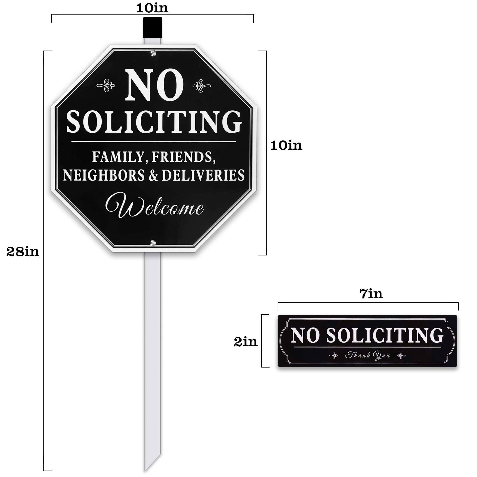 Lenzwan aluminum No Soliciting sign close-up shows rust-free, durable finish.