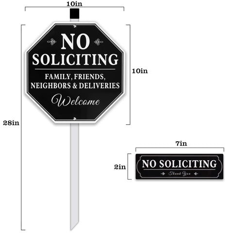 Lenzwan aluminum No Soliciting sign close-up shows rust-free, durable finish.