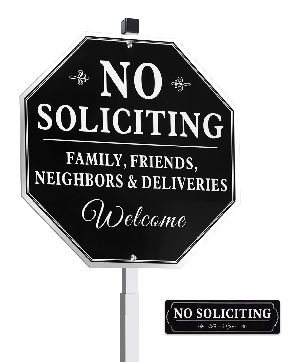 Lenzwan No Soliciting yard sign on 28-inch stake deters unsolicited visits outdoors.